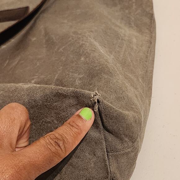 Atomic Freedom Distressed Leather & Canvas Grey Tote Bag Green Lining Grunge - Picture 8 of 11